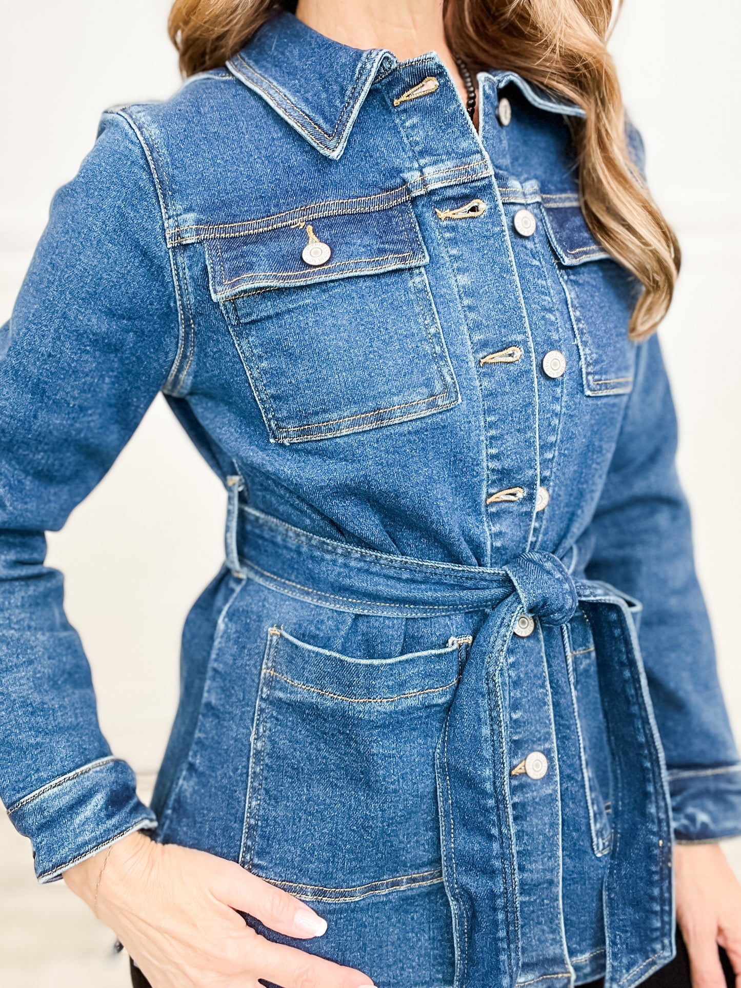 Judy Blue Mid Length Denim Utility Side Slit Jacket