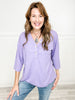 Thermal V-Neck Button Neckline Top with 3/4" Length Sleeves - Group A