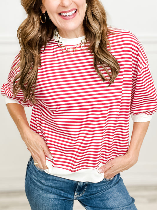 Timeless Crew Neck Short Sleeve Striped Top