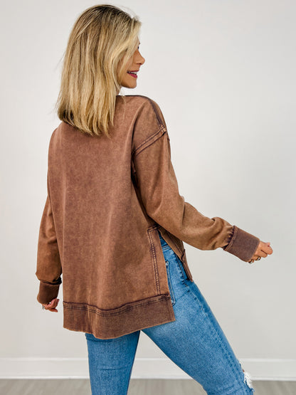 Distressed Mineral Wash Long Sleeve Top