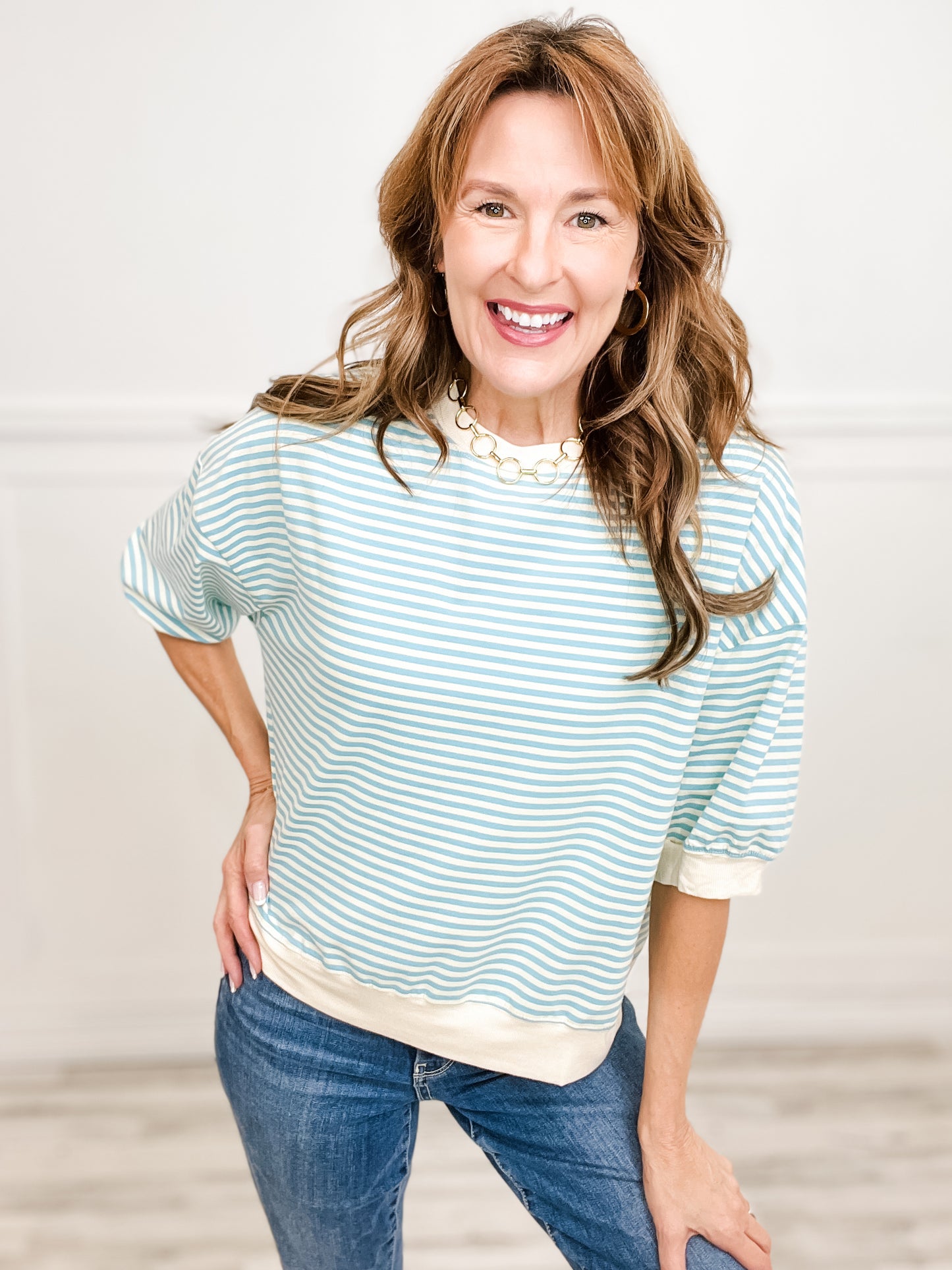 Timeless Crew Neck Short Sleeve Striped Top