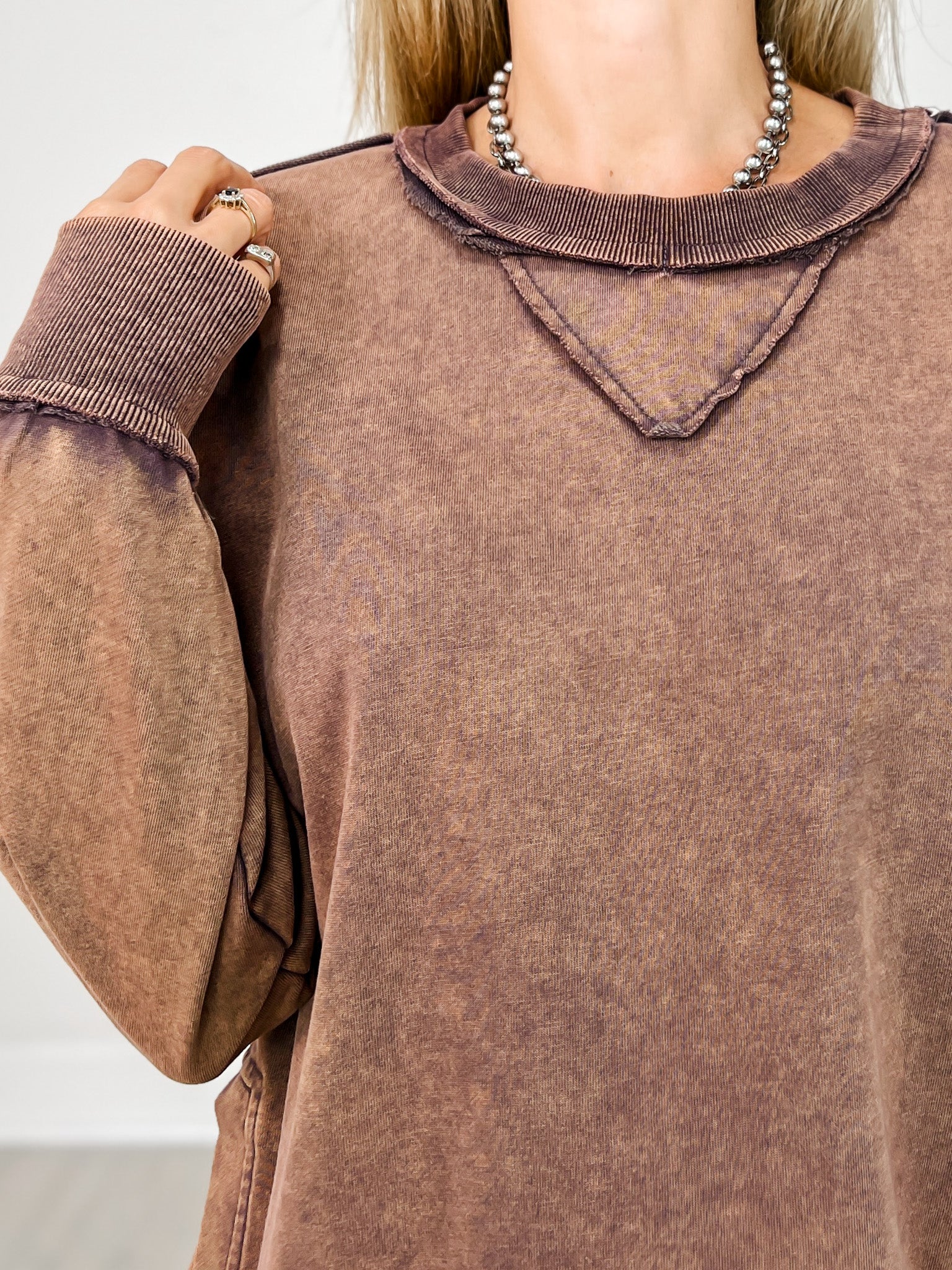 Distressed Mineral Wash Long Sleeve Top