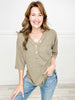 Thermal V-Neck Button Neckline Top with 3/4" Length Sleeves - Group B