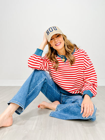 Striped Comfy Long Sleeve Oversized Knit Top