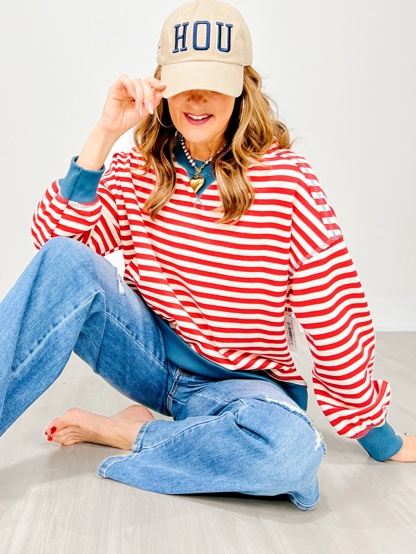 Striped Comfy Long Sleeve Oversized Knit Top