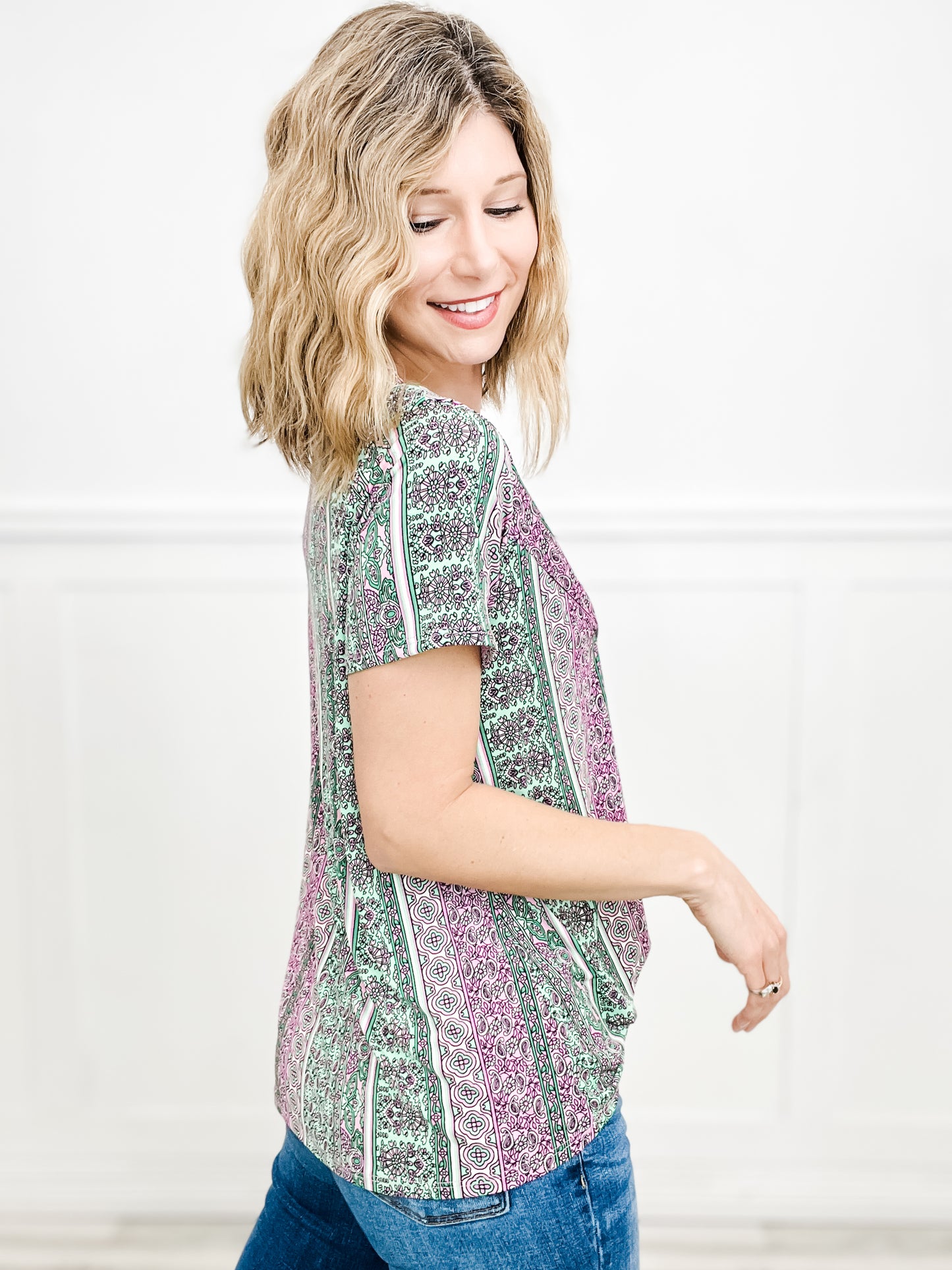 Intricate Love Paisley V-Neck Wrap Detail Top