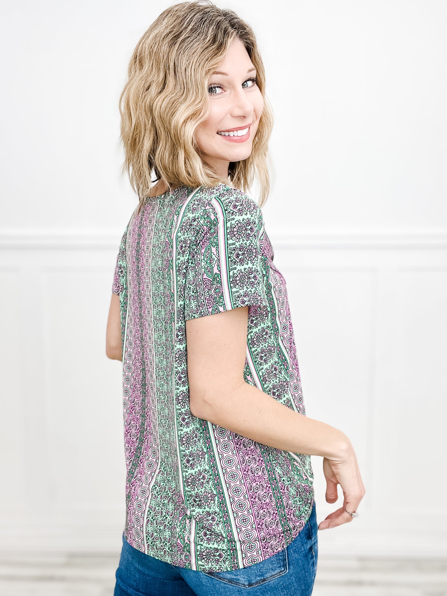 Intricate Love Paisley V-Neck Wrap Detail Top