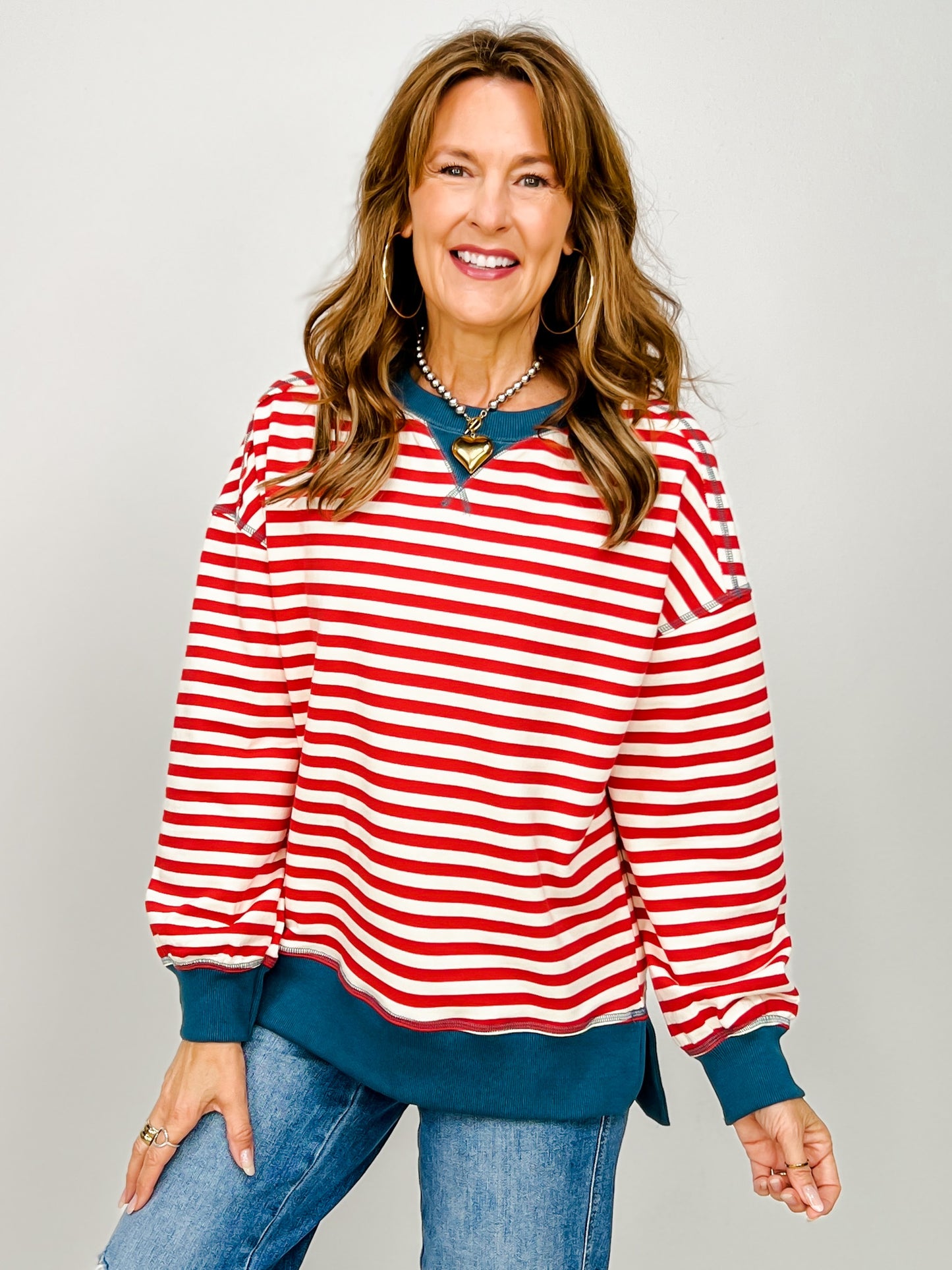Striped Comfy Long Sleeve Oversized Knit Top