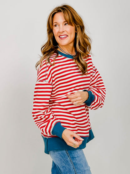 Striped Comfy Long Sleeve Oversized Knit Top