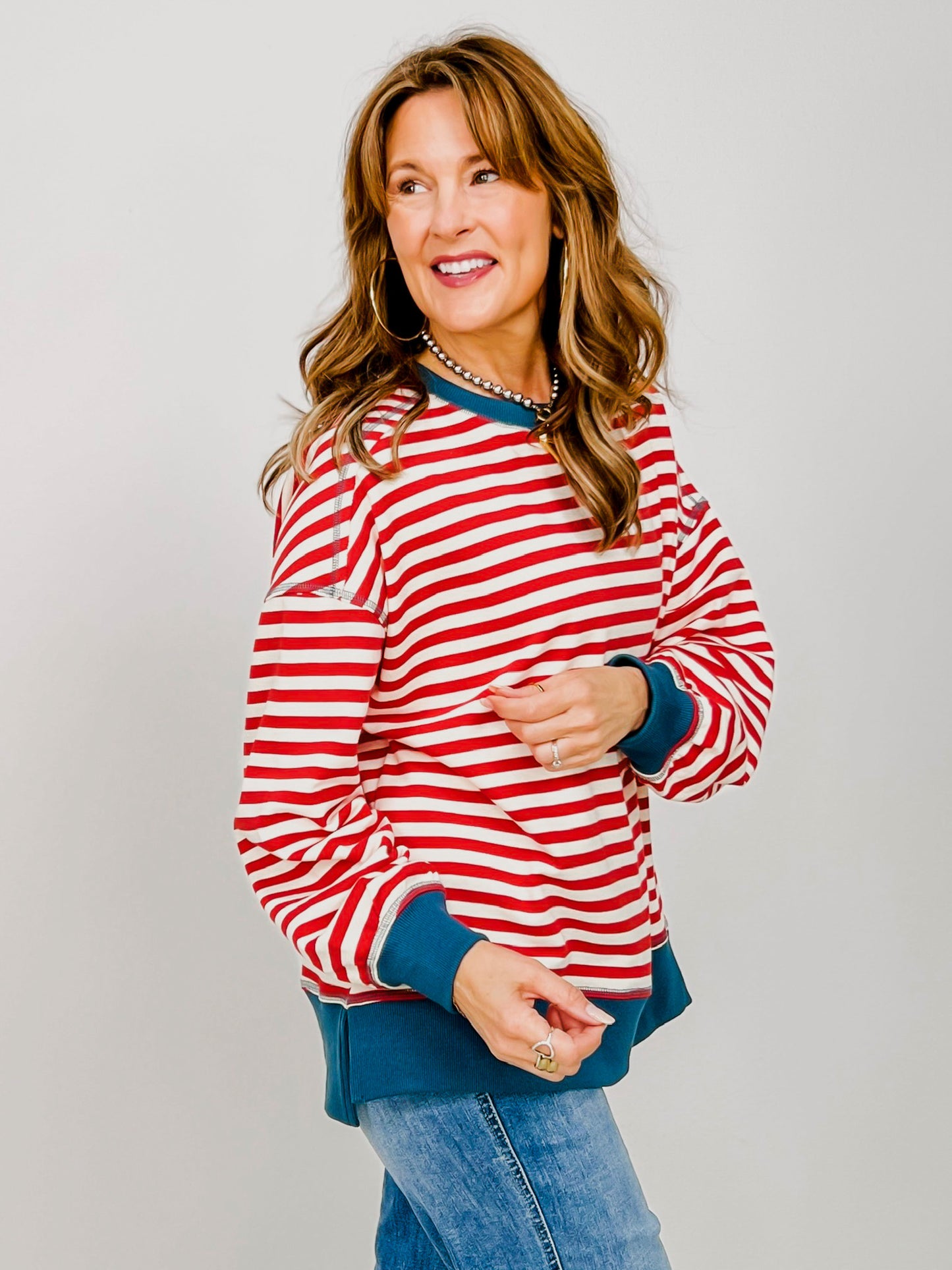 Striped Comfy Long Sleeve Oversized Knit Top