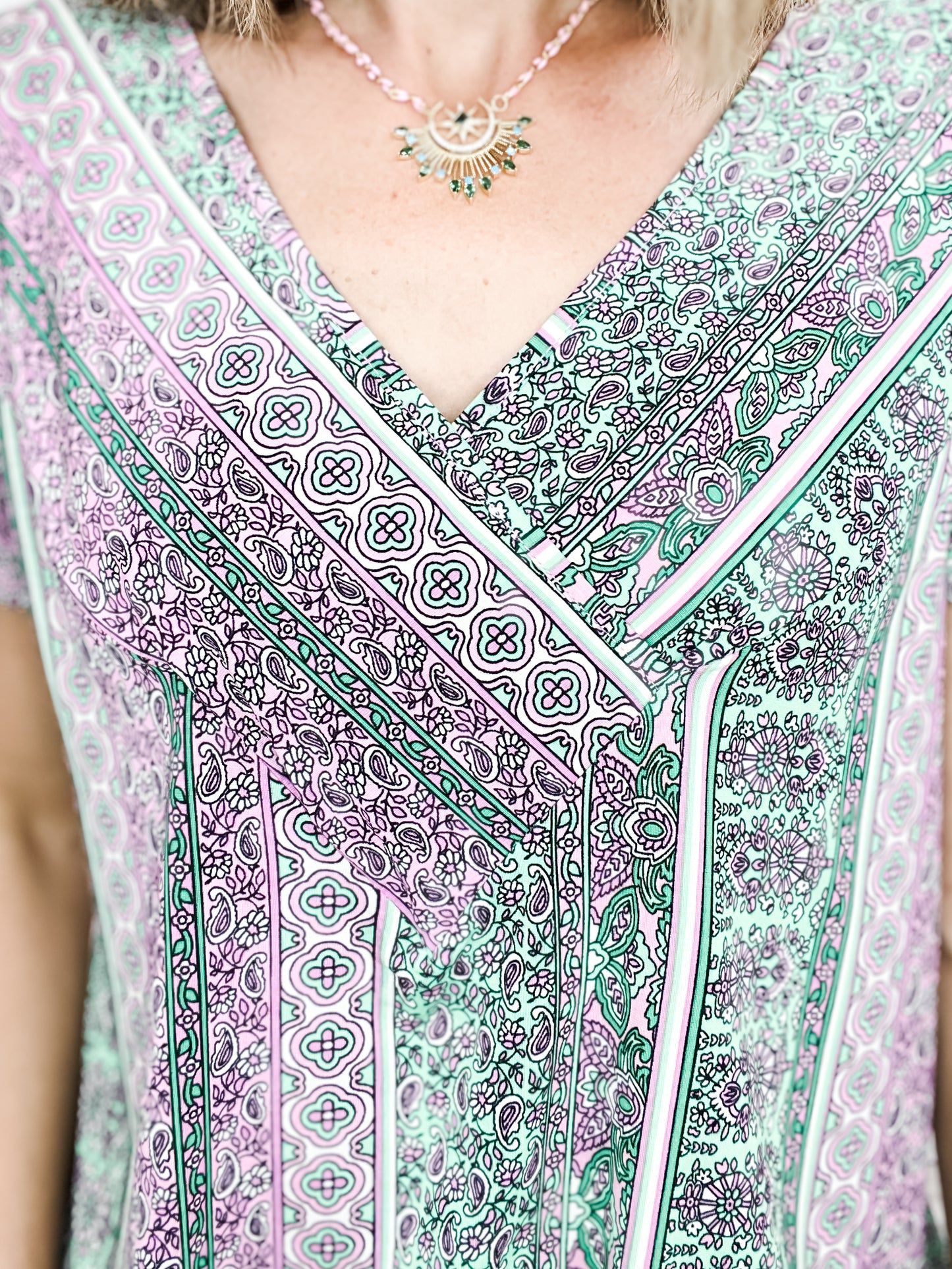 Intricate Love Paisley V-Neck Wrap Detail Top