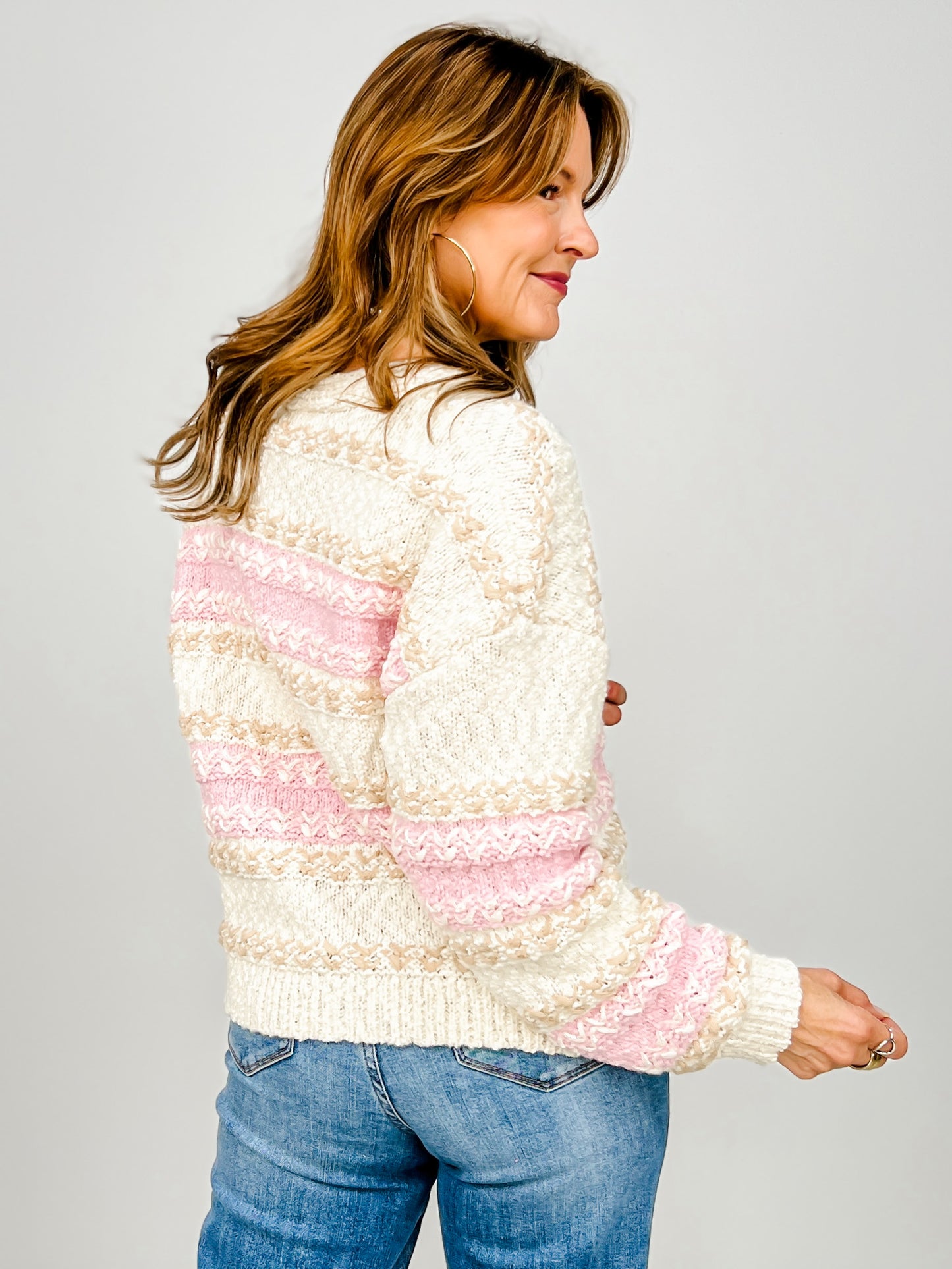 Multi-Color Textured Knit Sweater Cardigan