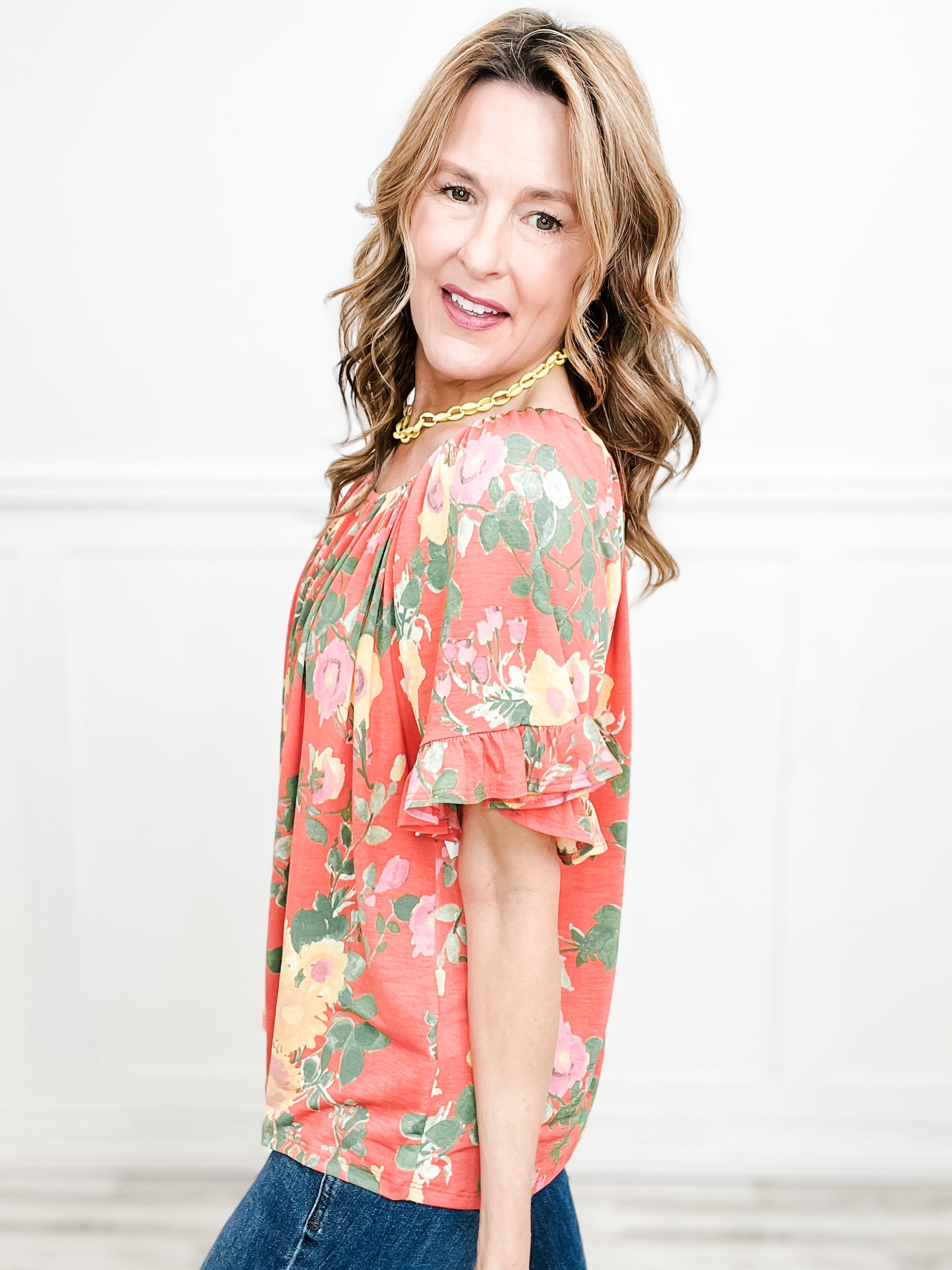 Spring Dreaming Off Shoulder Button Down Floral Top