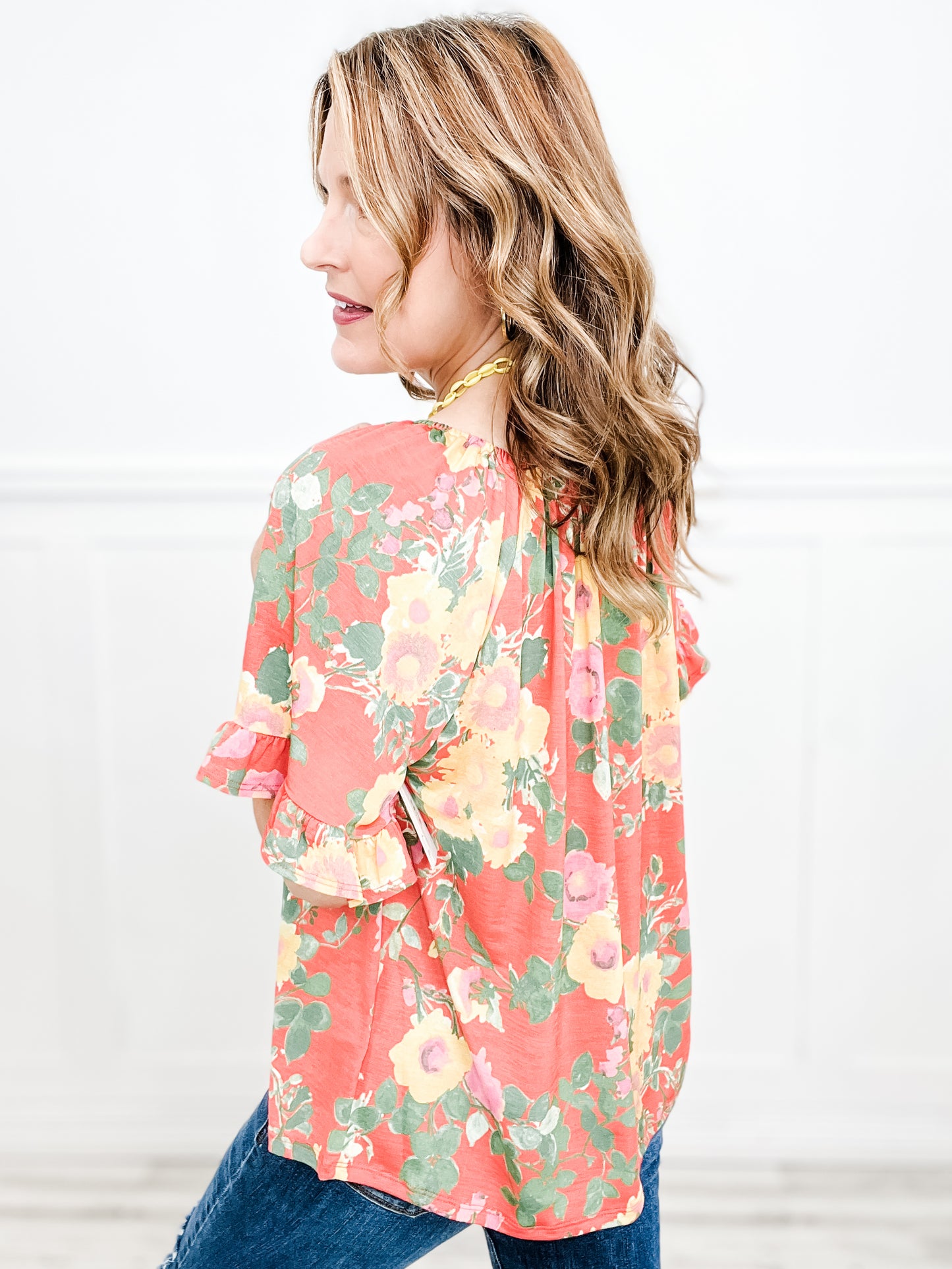 Spring Dreaming Off Shoulder Button Down Floral Top