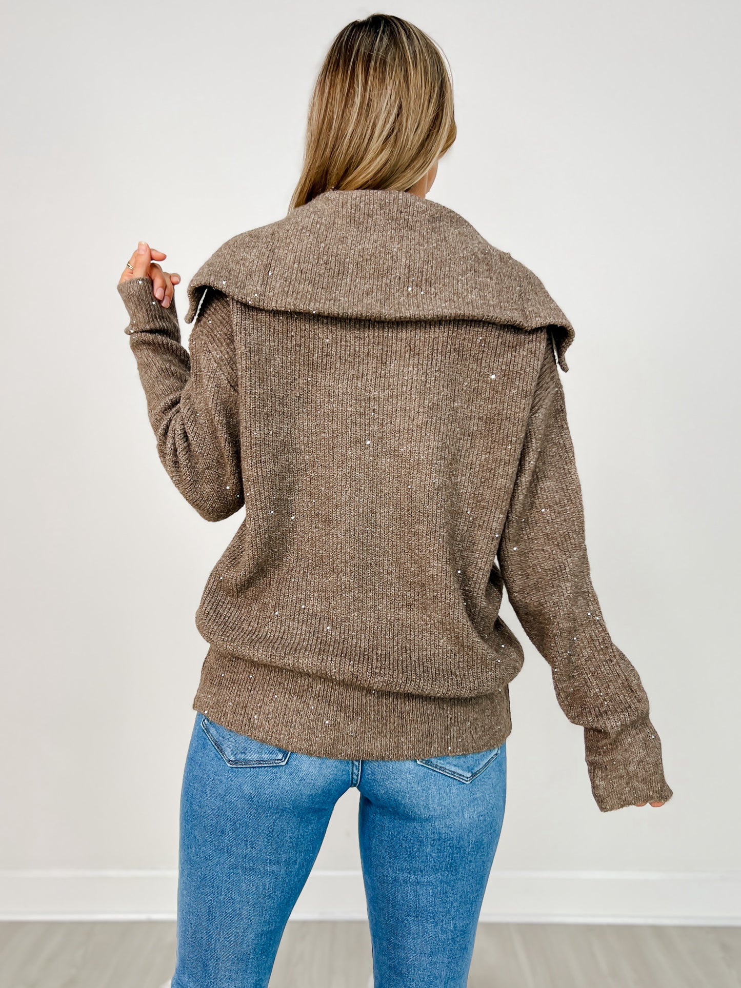 Long Sleeve Solid Knit Zip Up Collar