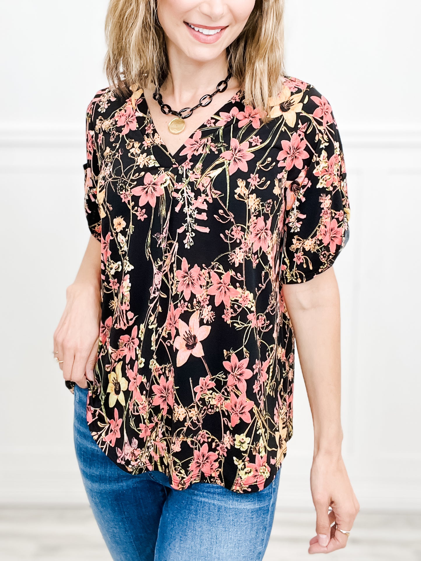 Timeless Floral V-Neck Buttoned Top