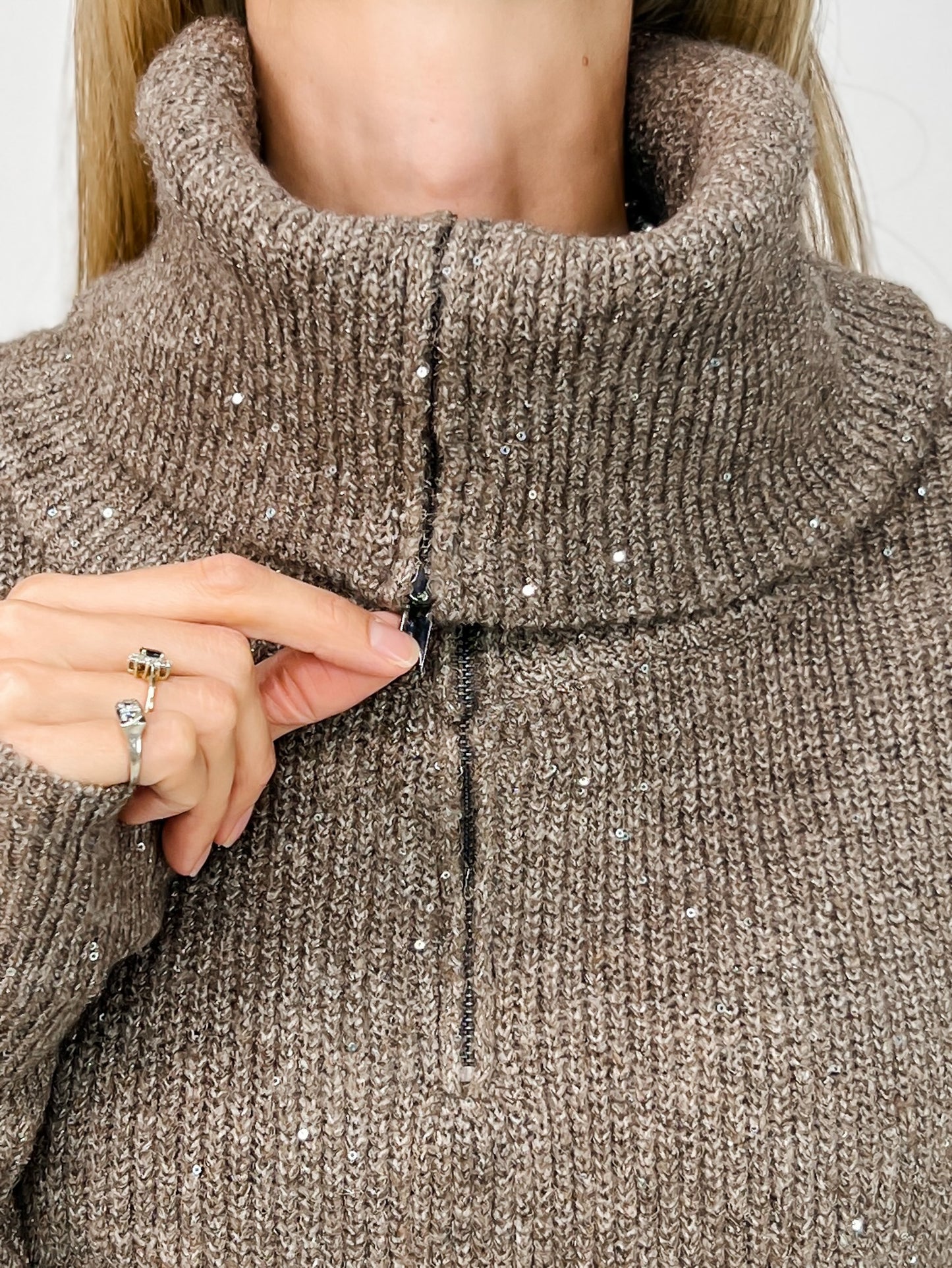 Long Sleeve Solid Knit Zip Up Collar