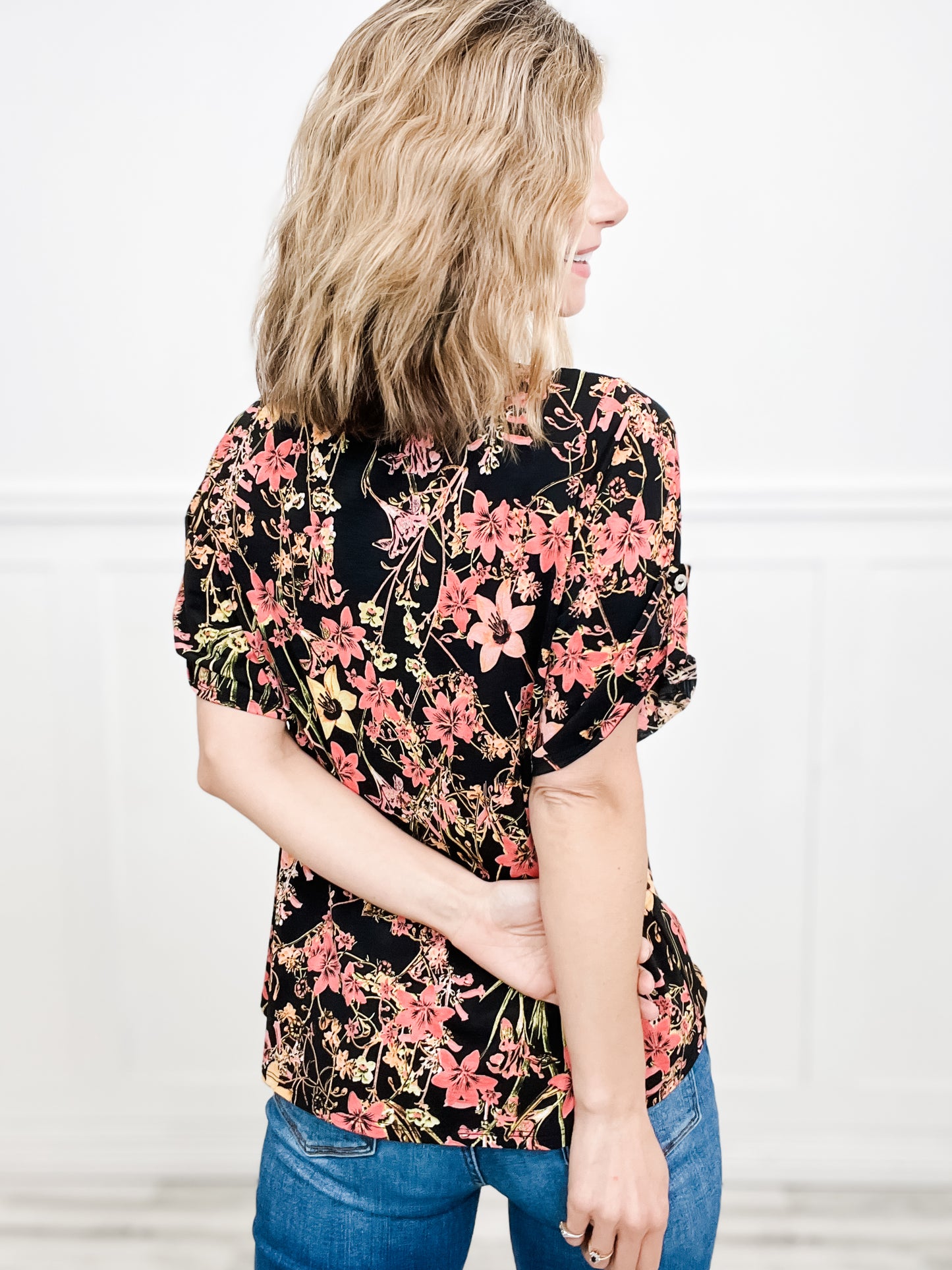 Timeless Floral V-Neck Buttoned Top