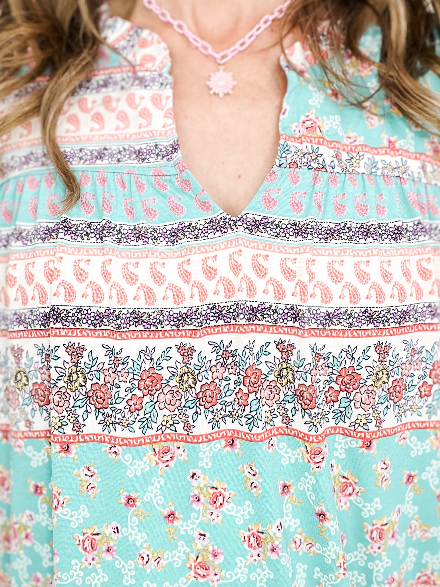 Floral Paisley Print V-Neckline Top