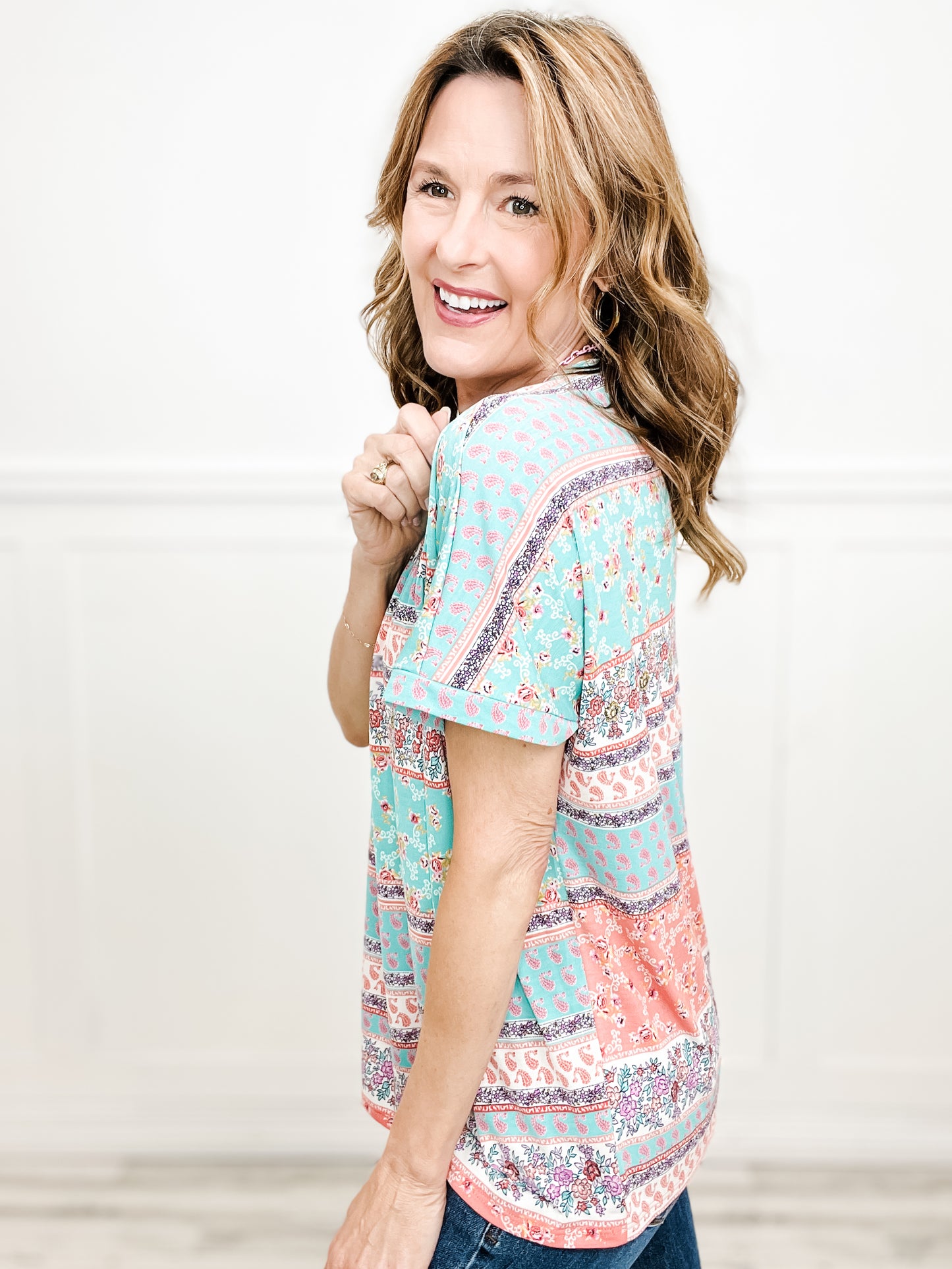 Floral Paisley Print V-Neckline Top