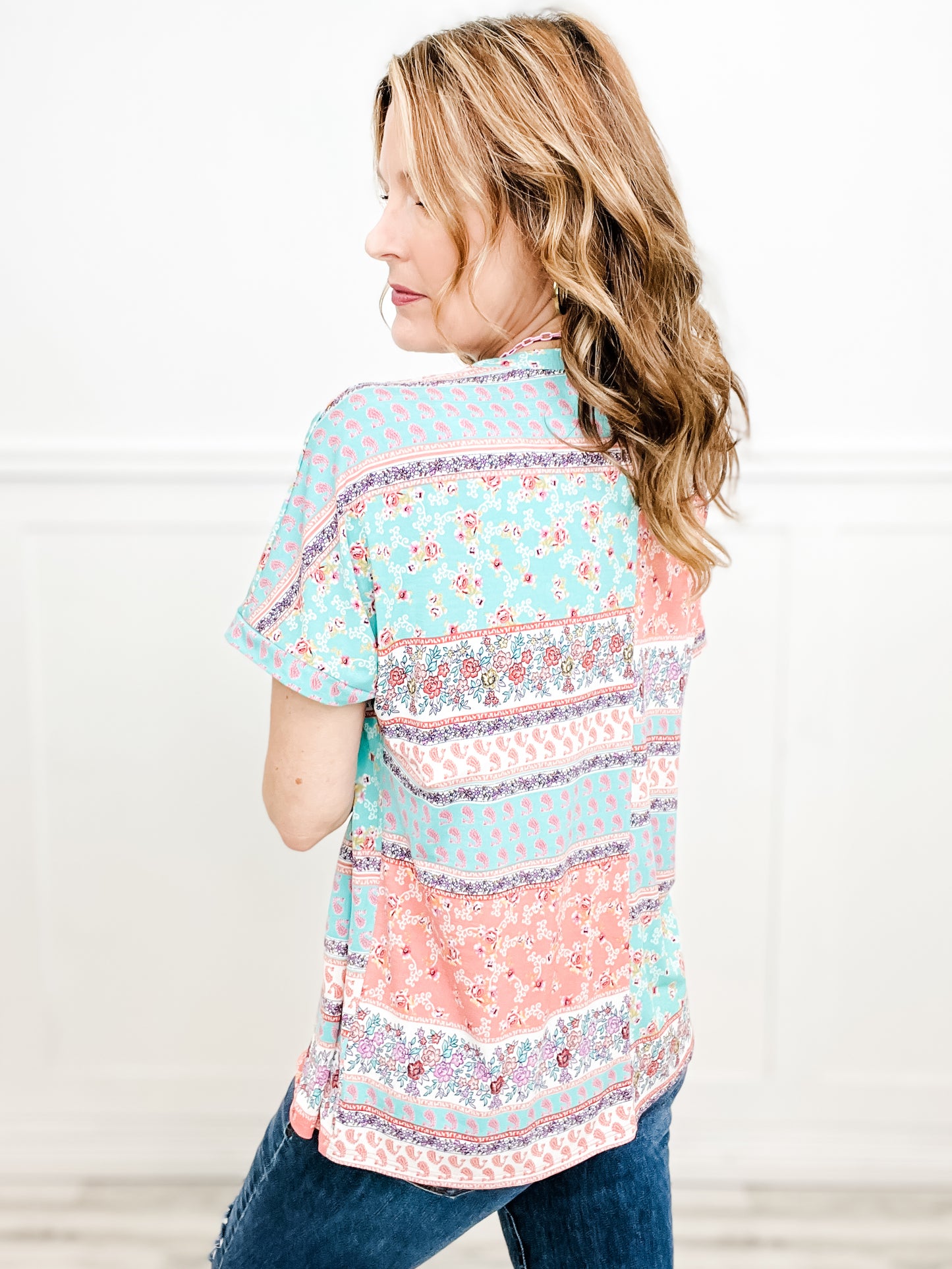 Floral Paisley Print V-Neckline Top