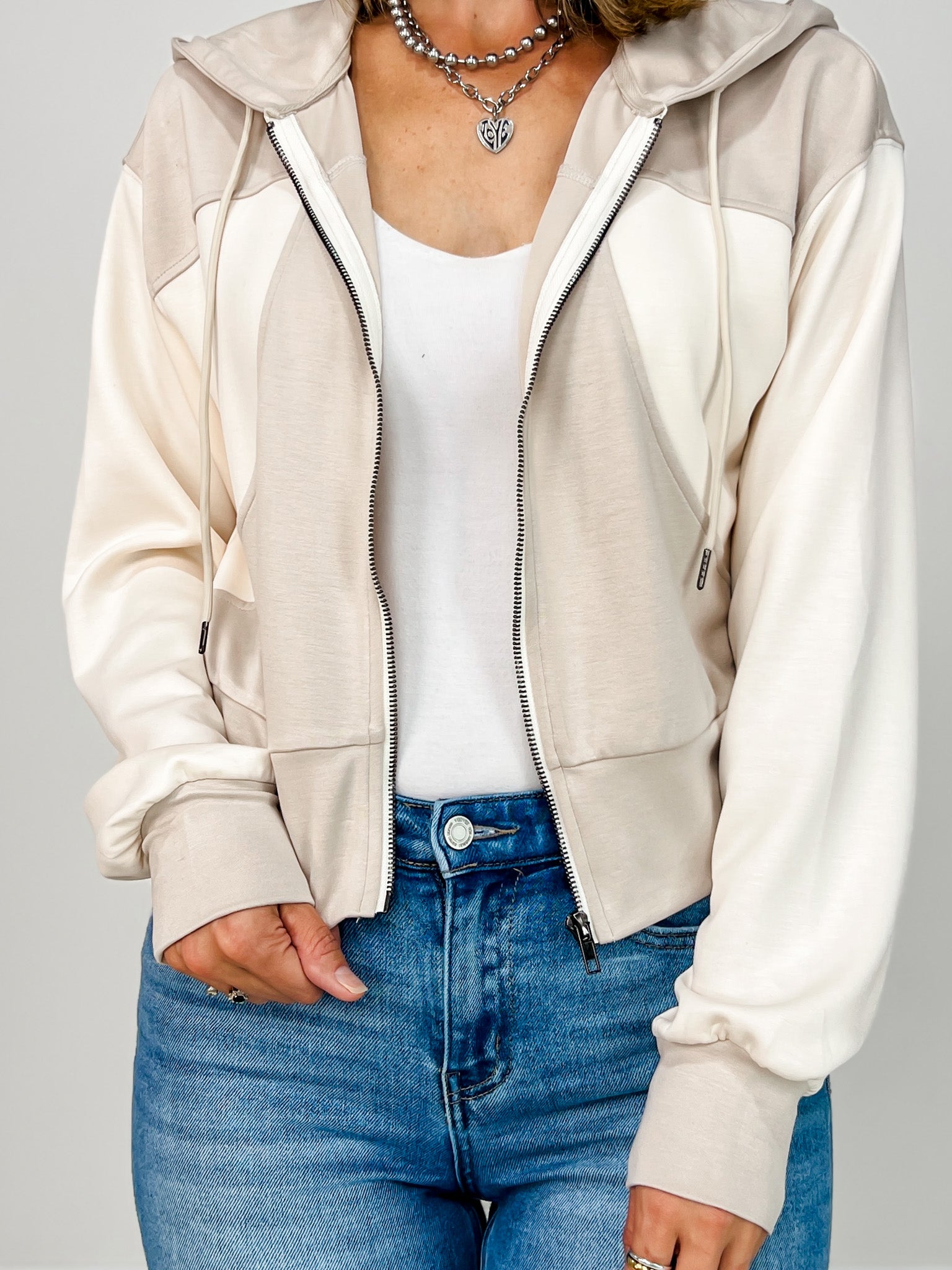 Long Sleeve Lightweight Zip Up Hooded Top