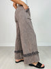 Washed Grey Fringe Hem Wide-Leg Pants