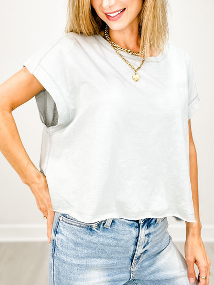 Short Sleeve Cotton Slub Open Back Top