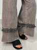 Washed Grey Fringe Hem Wide-Leg Pants