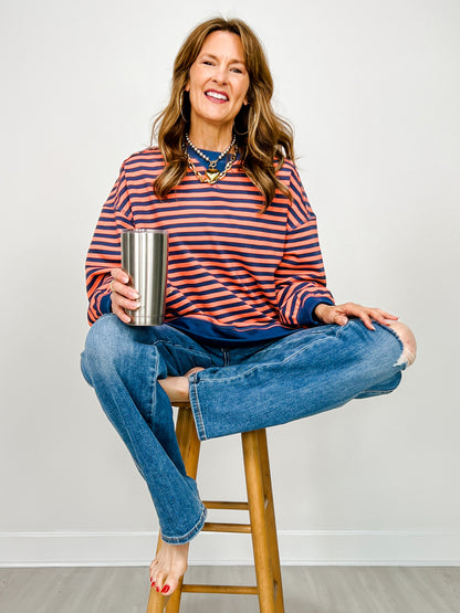 Long Sleeve Striped Comfy Casual Oversized Knit Top