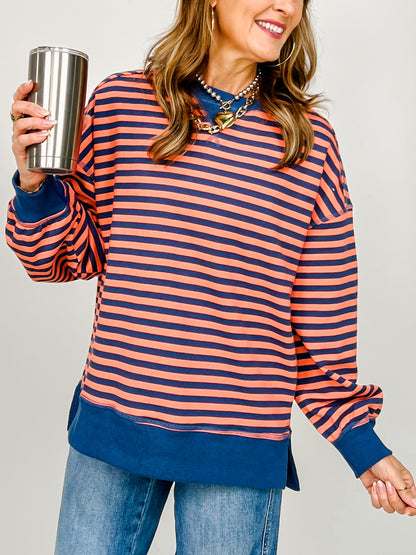 Long Sleeve Striped Comfy Casual Oversized Knit Top