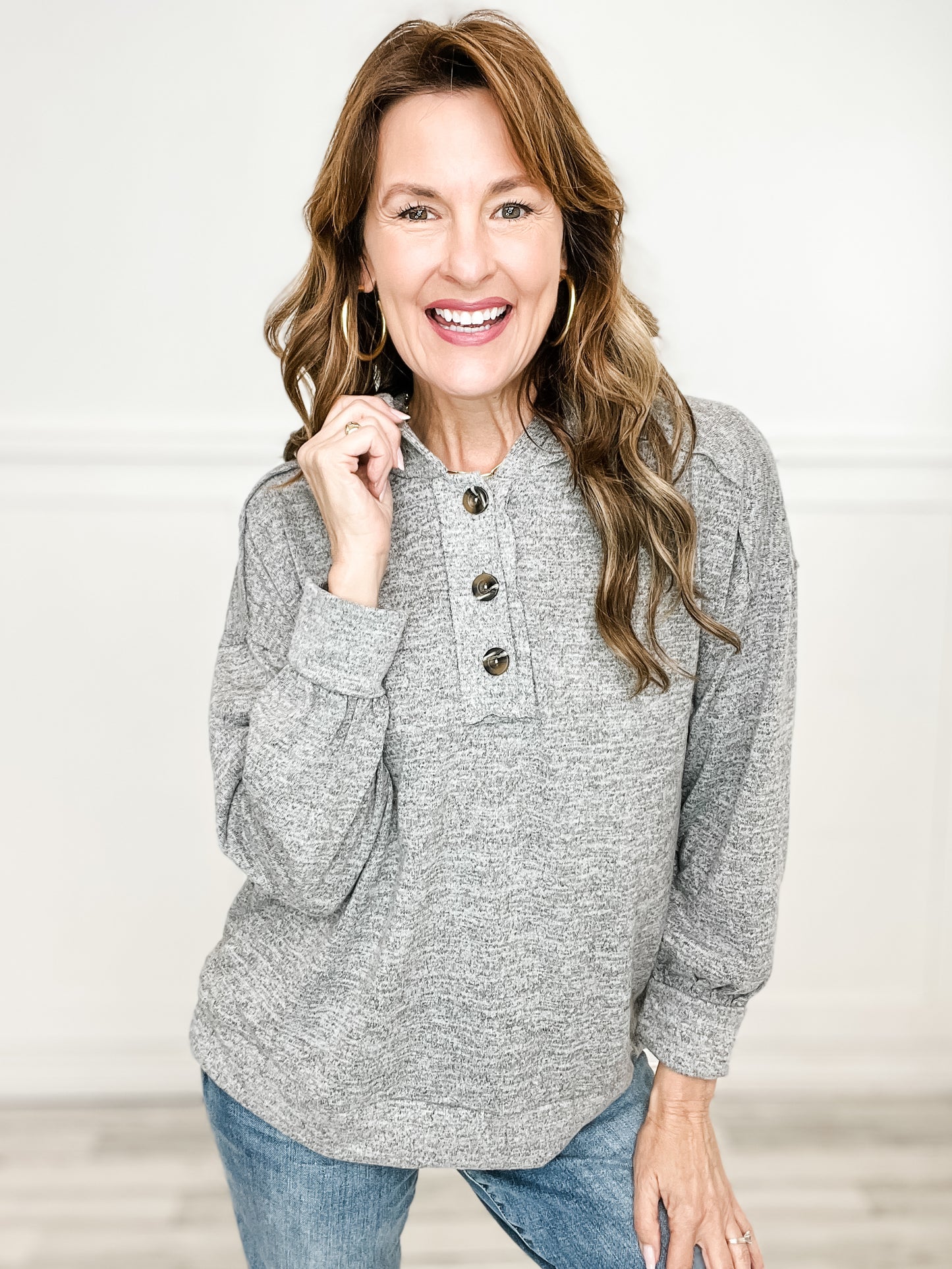 Long Sleeve Heathered Soft Top - B