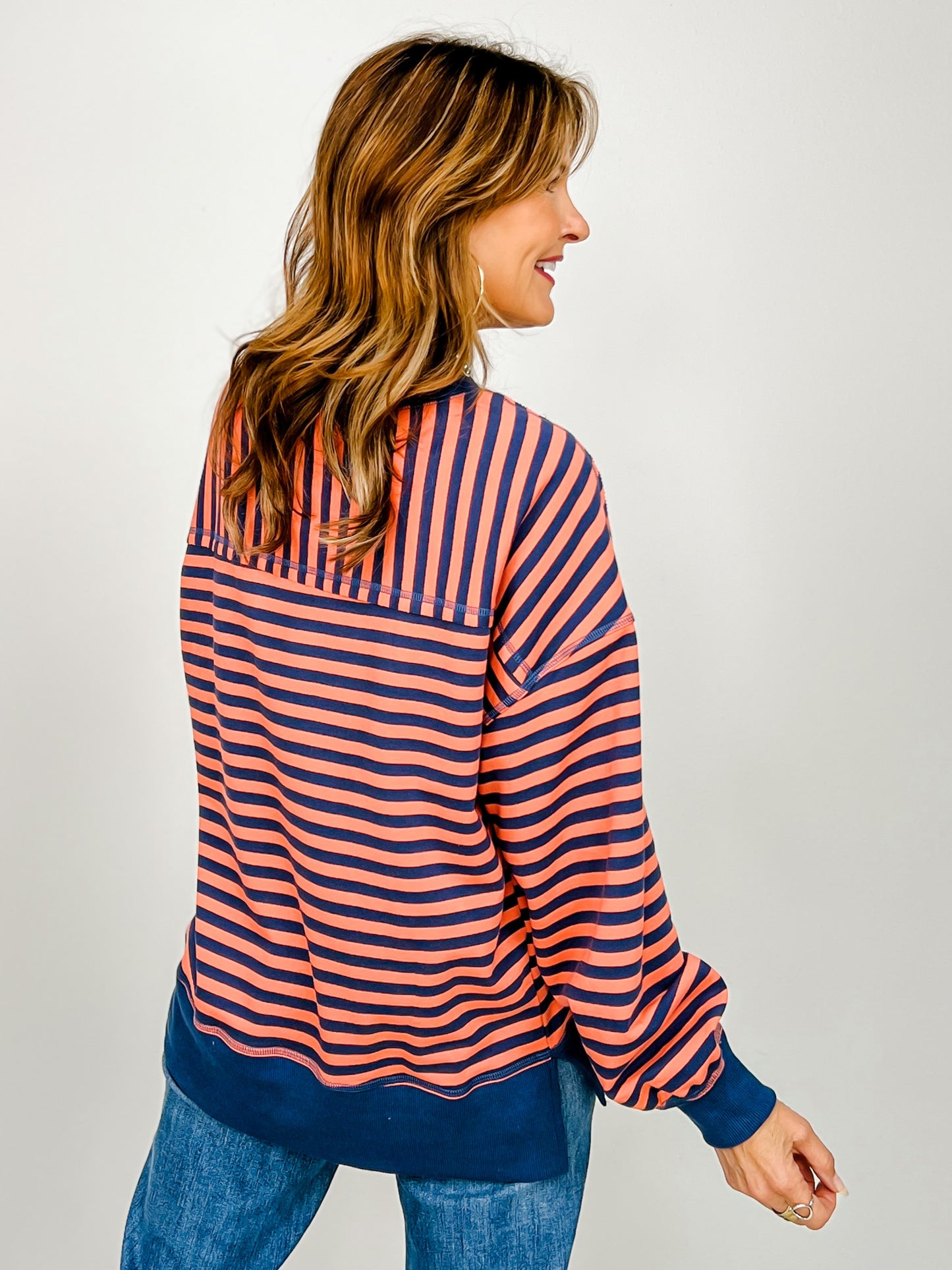 Long Sleeve Striped Comfy Casual Oversized Knit Top