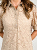 Short Sleeve Lace Top with Collar and Button Neckline