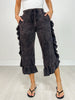 Mineral Washed Elastic Waist Ruffle Side Cropped Pants