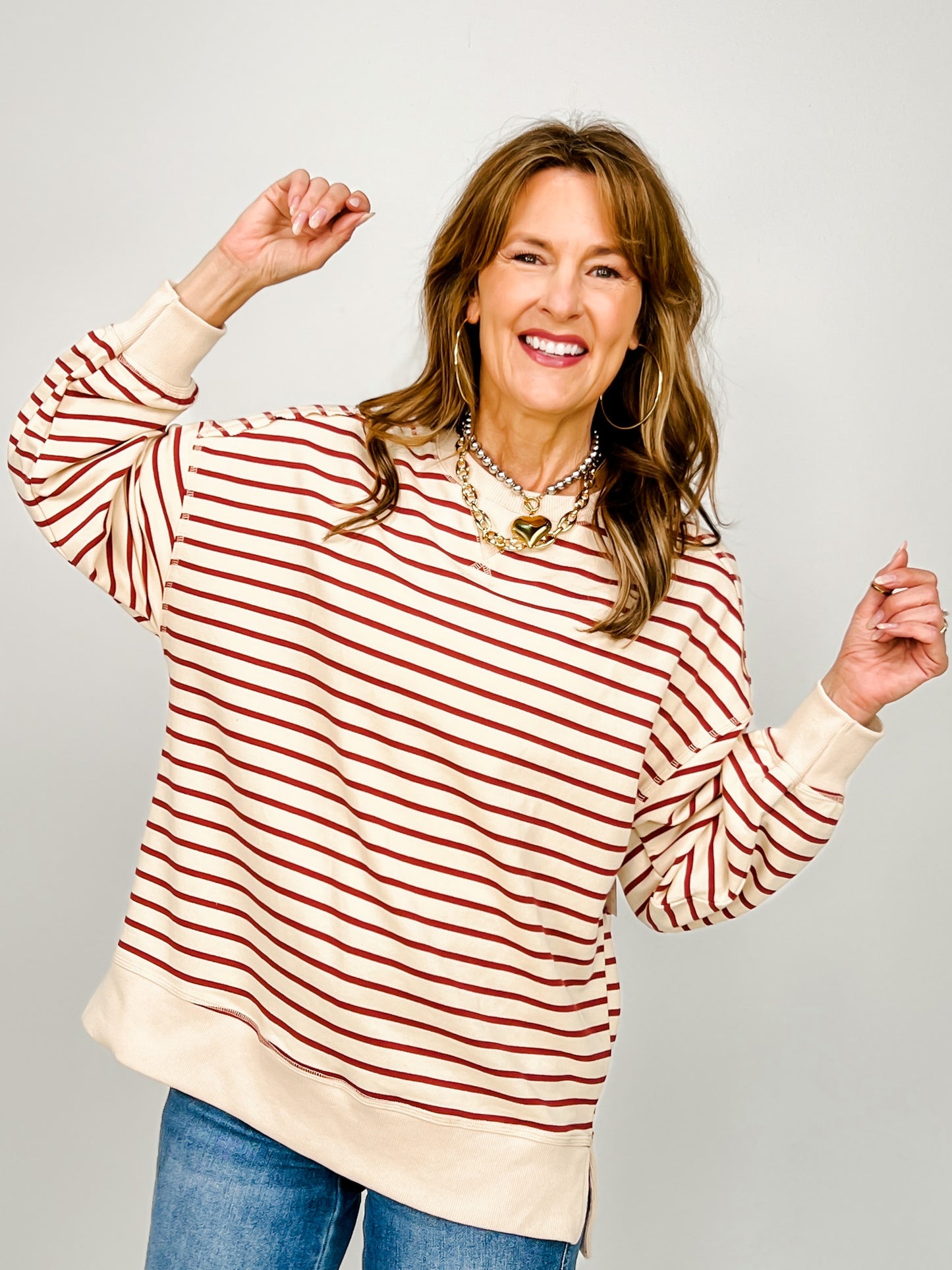 Long Sleeve Striped Comfy Casual Oversized Knit Top