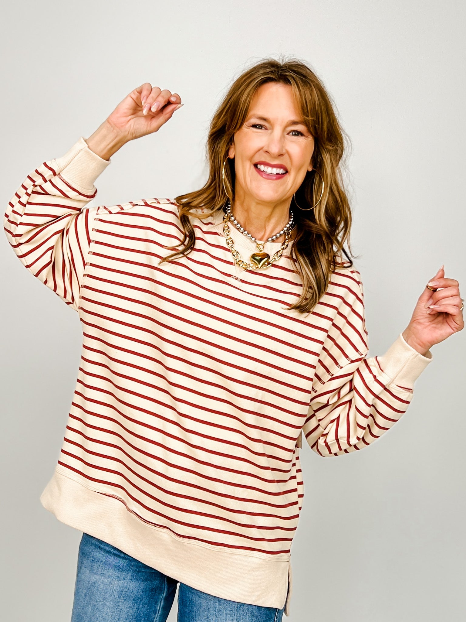 Long Sleeve Striped Comfy Casual Oversized Knit Top