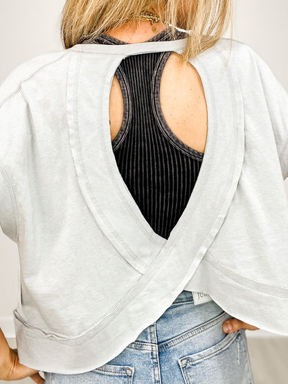 Short Sleeve Cotton Slub Open Back Top