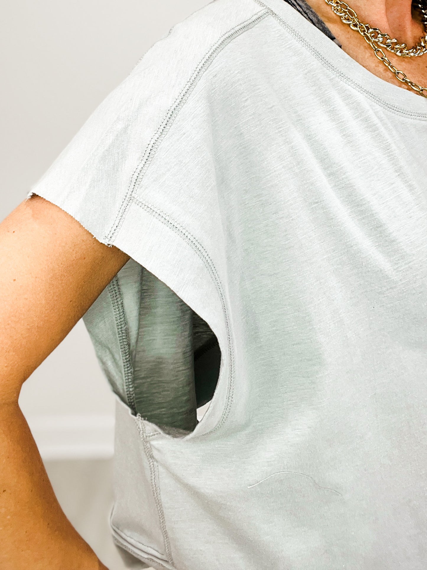 Short Sleeve Cotton Slub Open Back Top