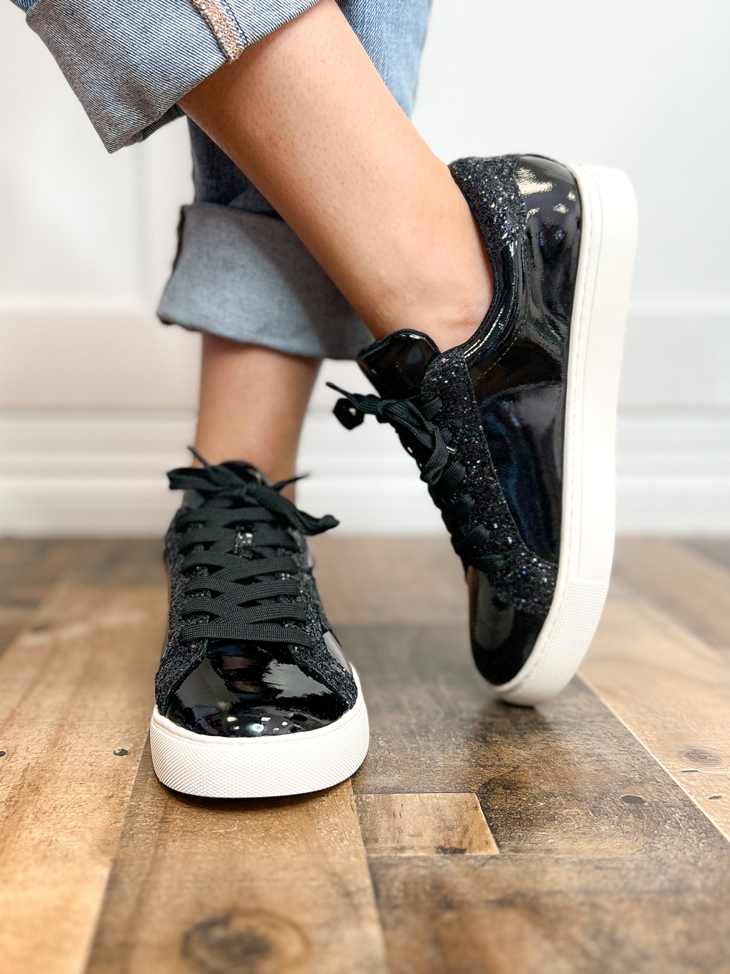 Corkys Supernova Sneaker Shoes in Black Patent