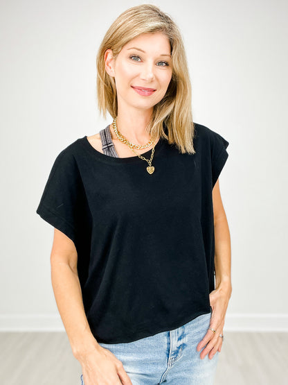 Short Sleeve Cotton Slub Open Back Top