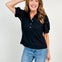 Short Sleeve Lace Top with Collar and Button Neckline