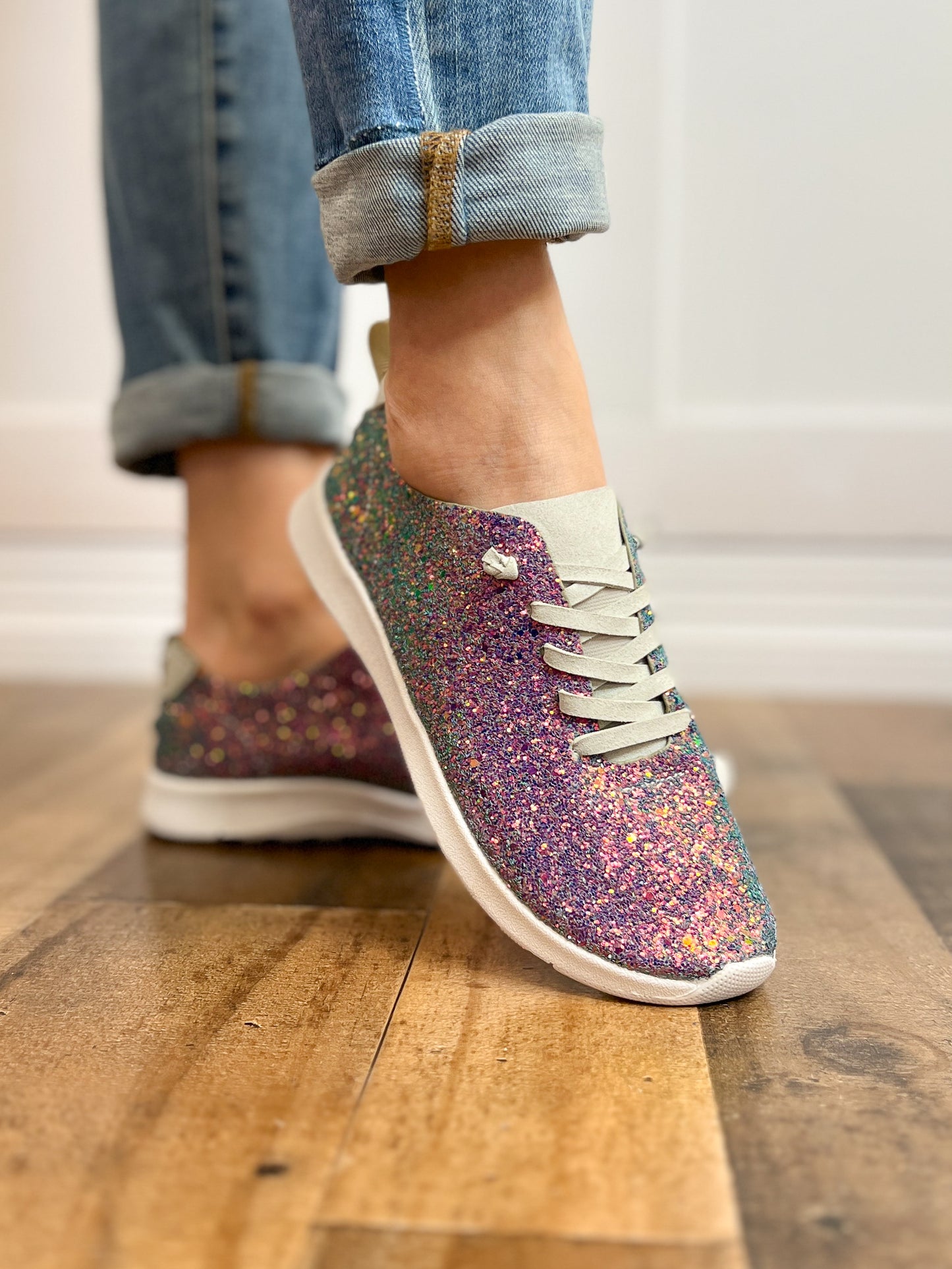 Mayo Glitter Lace Up Tennis Shoes in Multi