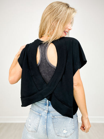 Short Sleeve Cotton Slub Open Back Top