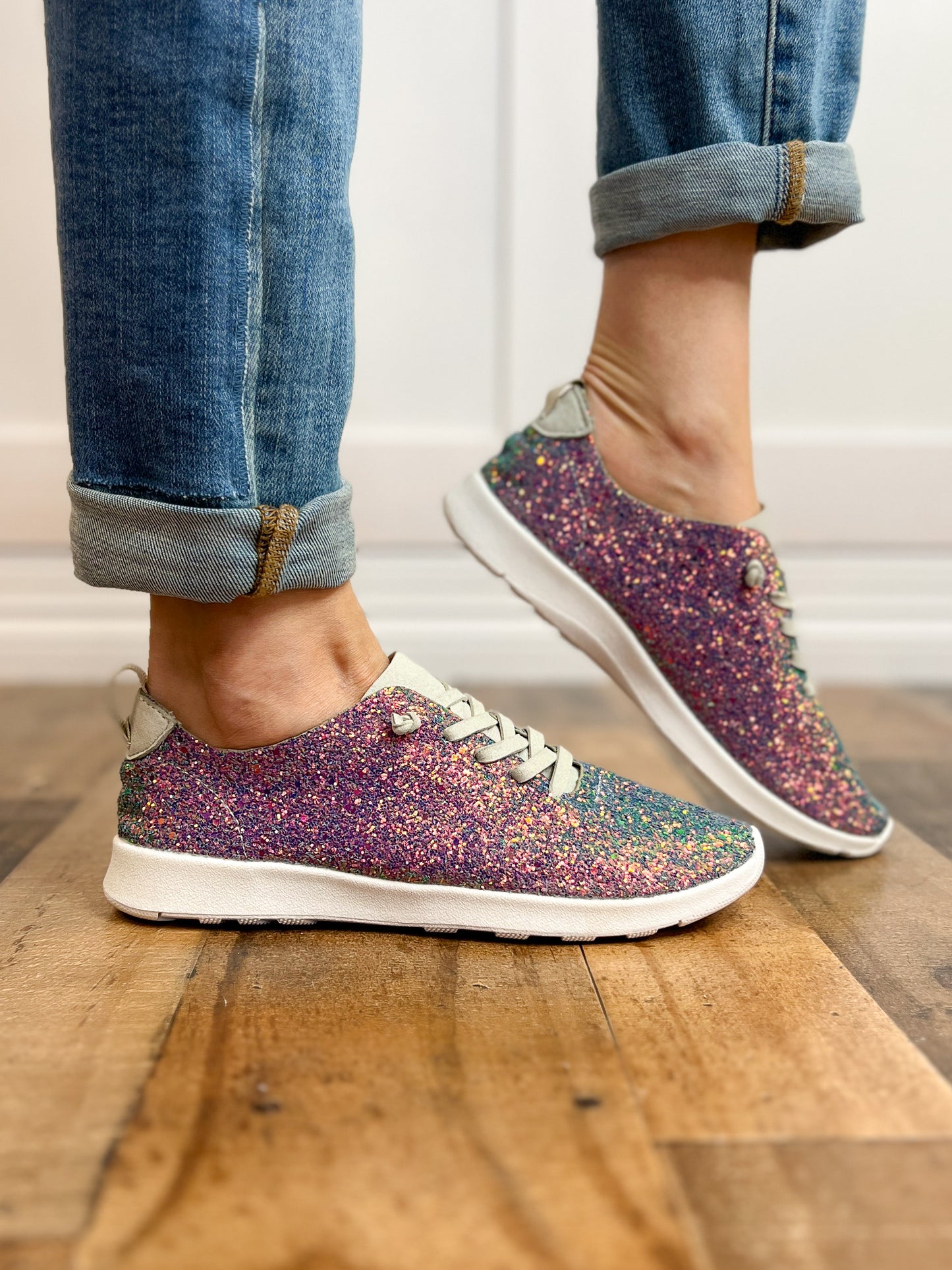 Mayo Glitter Lace Up Tennis Shoes in Multi