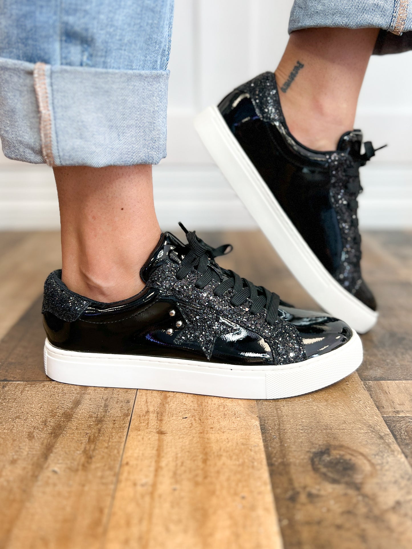 Corkys Supernova Sneaker Shoes in Black Patent