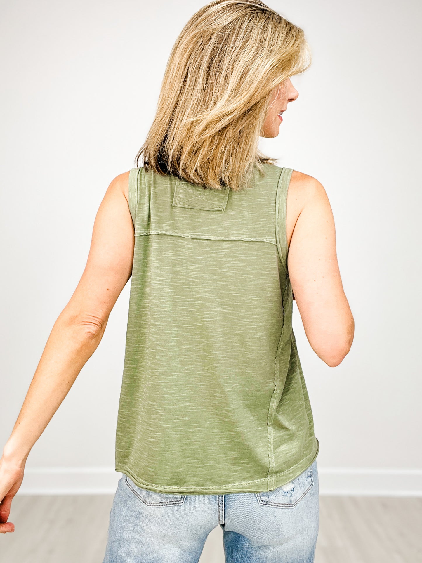 Mineral Washed Sleeveless Henley Top - GRP B