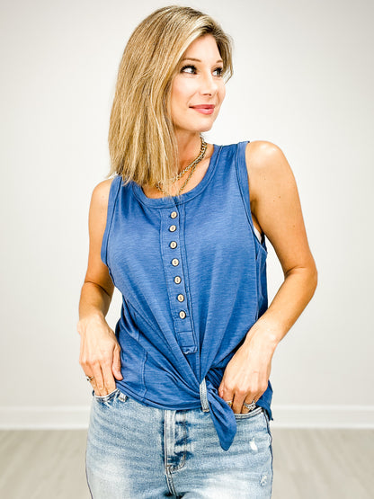 Mineral Washed Sleeveless Henley Top - GRP B