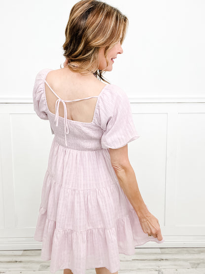 Sweet As Pie Crochet Contrast Bubble Sleeve Tiered Baby Doll Dress