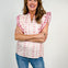 Printed Woven Scallop Edge Detail Ruffle Sleeve Top